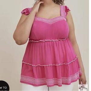 Torrid Pink Tunic Length Sleeveless Flocked Blouse 1